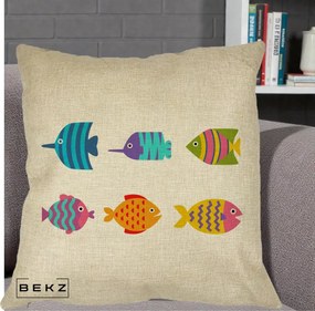 Perna Decorativa Pesti Colorati Cartoon, 40x40 cm, Crem, Husa Detasabila, Perna Inclusa, BEKZ®