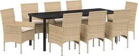 vidaXL Set de masă pentru grădină cu pernă 9 pcs Bej poliratan