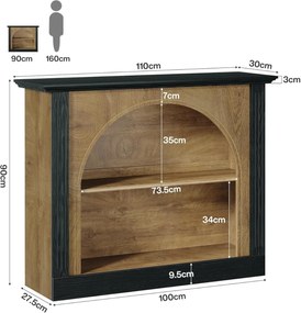 MAM24 - Masa Consola, 110 cm, masuta hol, living, dining, dormitor, Imitatie Semineu - Maro - Negru