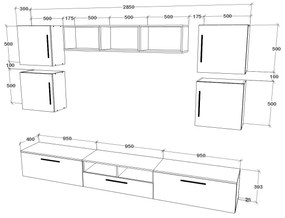 Living haaus V3, Negru/Alb Lucios, MDF, L 285 cm