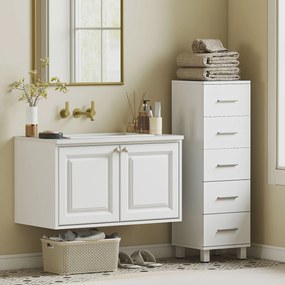 HOMCOM Comodă Slim cu 5 Sertare, Comodă Modernă pentru Baie, Dormitor sau Bucătărie, 30x30x95 cm, Alb | Aosom Romania