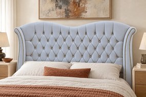 Pat tapițat Chesterfield Avella 140×200 cm, gri deschis, cu ladă de depozitare