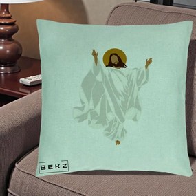 Perna Decorativa Iisus Hristos Invierea Silueta Minimalista, 40x40 cm, Verde Menta, Husa Detasabila, Perna Inclusa, BEKZ®