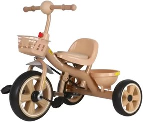 Tricicleta cu suport pentru picioare, NBW, roti silentioase EVA si doua cosuri, 2-5 ani, Crem