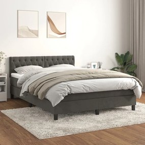 3141486 vidaXL Pat box spring cu saltea, gri închis, 140x200 cm, catifea