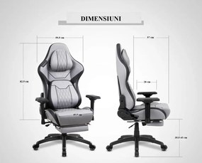 DOWINX Scaun gaming, ergonomic, spătar înalt, tetiera confortabilă, suport lombar, cotiere 4D, suport picioare, rezistent 150 kg, piele PU, Gri