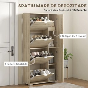 HOMCOM Etajeră pentru Pantofi cu Oglindă, 4 Sertare Rabatabile și 2 Dulapuri, 82x30x168 cm, Culoare Stejar | Aosom Romania