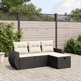 vidaXL Set mobilier de grădină cu perne, 4 piese, negru, poliratan