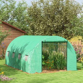 Outsunny Seră de Grădină Tunnel 12 m² 4L x 3l x 2H m Oțel îmbunătățit + PE Înaltă densitate 140 g/m² 8 ferestre Ușă înrolabilă Verde | Aosom Romania