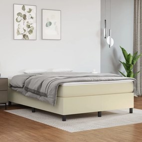 3144610 vidaXL Pat box spring cu saltea, crem, 140x200 cm, piele ecologică