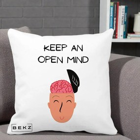Perna Decorativa Keep An Open Mind, 40x40 cm, Alba Mata, Husa Detasabila, Perna Inclusa, BEKZ®