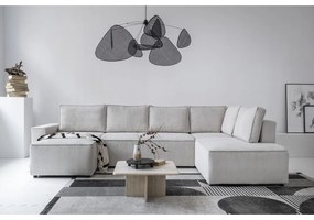 Colțar alb extensibil cu tapițerie din catifea reiată (cu colț pe partea dreaptă/în formă de "U") Brave Dave – Miuform