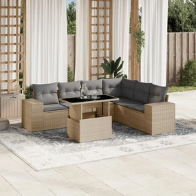 vidaXL Set canapele de grădină, 7 piese, cu perne, bej, poliratan