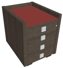 Comodă mobilă Verno 47 x 60 cm cu sticlă, 4 sertare, stejar antracit / roșu