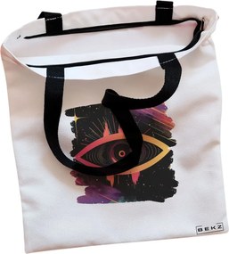 Sacosa de Panza pentru Cumparaturi, Geanta Tote, model Celestial Eye 18, Cu fermoar, 38x34.5 cm, Alba, BEKZ®
