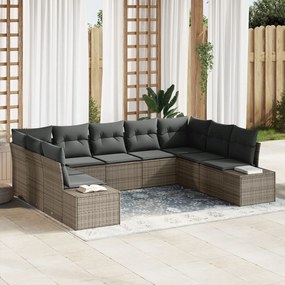 vidaXL Set de canapele pentru grădină cu pernă 9 pcs Gri Rattan poli