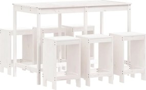 vidaXL Set bar de grădină, 7 piese, alb, lemn masiv de pin