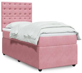 vidaXL Pat box spring cu saltea, roz, 100x200 cm, catifea