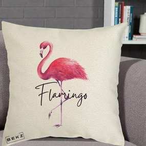 Perna Decorativa Flamingo Acuarela, 40x40 cm, Ecru, Husa Detasabila, Perna Inclusa, BEKZ®