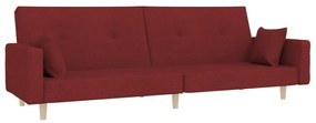 337329 vidaXL Canapea extensibilă cu 2 locuri, 2 perne, roșu vin, textil