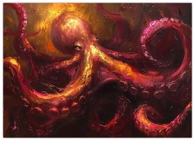 Tablou pe sticlă - Octopus, pictură în ulei (70x50 cm)