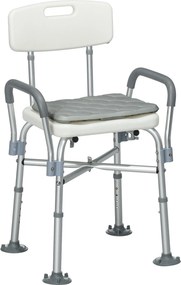 HOMCOM Scaun de Baie din Aluminiu Reglabil, cu Spătar și Brațe, Pernă Moale, Antialunecare, Alb | Aosom Romania