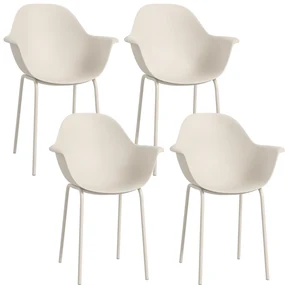 Outsunny Set de 4 Scaune de Grădină Gri, Stivuibile, cu Spătar Înalt și Cotieră, Cadru din Metal, Design Elegant pentru Exterior | Aosom Romania