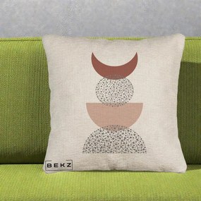 Perna Decorativa Boho Luna Plina si Forme Punctate, 40x40 cm, Bej Canapea, Husa Detasabila, Perna Inclusa, BEKZ®