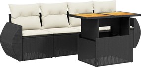 vidaXL Set mobilier de grădină cu perne, 5 piese, negru, poliratan