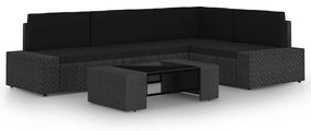 vidaXL Set mobilier de grădină, cu perne, 5 piese, negru, poliratan