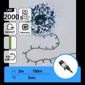 Aigostar - Ghirlandă de Crăciun LED pentru exterior 2000 x LED/8 funcții 103 m IP44 alb rece