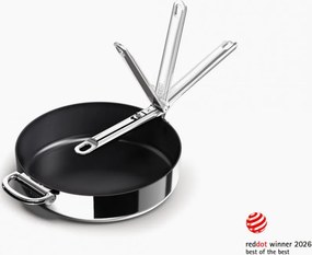 Tigaie adanca Joseph Joseph Space 1000057, 28 cm, Maner pliabil, Acoperire ceramica, Cuptor pana la 232°C, Inductie, Argintiu/negru