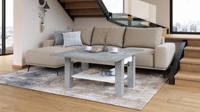 Mazzoni BRAWO Beton Millennium/Alb - MĂSUȚĂ DE CAFEA CU BLAT EXTENSIBIL ȘI RIDICABIL MASĂ CU RAFT