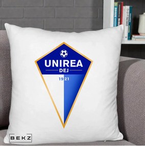 Perna Personalizata Unirea Dej 1921 Fotbal, 40x40 cm, Alb Pufos, Husa Detasabila, Perna Inclusa, BEKZ®