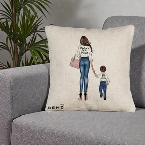 Cadou pentru Mama - Perna Personalizata Canapea, Model Mother of a Prince, 40x40 cm, Bej Canapea, Husa Detasabila, Perna Inclusa, BEKZ®