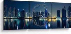 Tablou cu orașul nocturn (cu ceas) (90x30 cm)