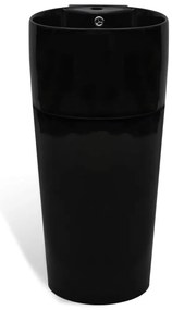 Chiuveta baie cu suport, orificiu robinet/preaplin,rotund,ceramica,negru