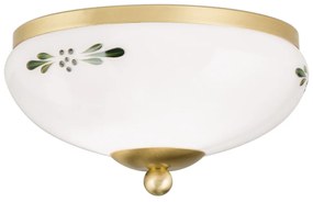 Plafoniera clasica Landhaus 21cm alama satin/ sticla opal decor verde