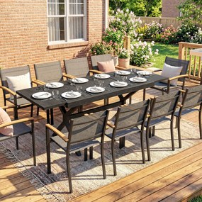 Outsunny Masă de Grădină Extensibilă din Aluminiu Masă de Luat Masa în Aer Liber Efect Lemn 8-10 Persoane 214x85x73cm Gri Antracit | Aosom Romania