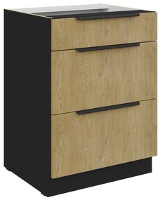 Dulap inferior de bucătărie Carminia 60 D 3S BB PREMIUM BOX (stejar cremona + negru). 1127983