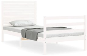 3194987 vidaXL Cadru de pat cu tăblie single mic, alb, lemn masiv