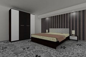 Dormitor Luiza 4U4PTA, culoare magia (wenge) / alb, cu pat tapiterie alba 140 x 200, dulap cu 4 usi 164 cm si 2 noptiere