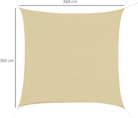 Outsunny Copertină de Soare Pătrată, Protecție UV 95%, Țesătură din Polietilenă, 360 x 360 cm, Ecru | Aosom Romania