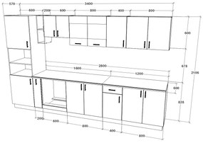 Set haaus V33, Stejar Sonoma Inchis/Alb, Blat Thermo 28 mm, L 340 cm