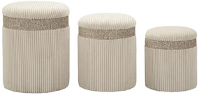 Mauro Ferretti Set 3 Pufuri Crem Cu Spațiu De Depozitare, Ø 40,5 X 49,5 Cm, 35 X 42 Cm, 31 X 38 Cm | Aosom Romania