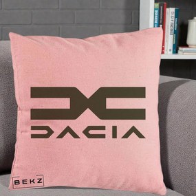 Perna Personalizata cu emblema Dacia, 40x40 cm, Roz, Husa Detasabila, Perna Inclusa, BEKZ®