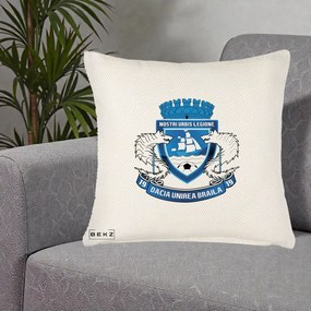 Perna Personalizata Dacia Unirea Braila 1919 Fotbal, 40x40 cm, Crem Reliefat, Husa Detasabila, Perna Inclusa, BEKZ®