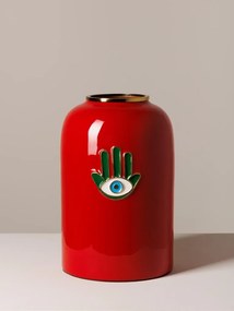 Vaza decorativa, cu pictura Hamsa, din metal si alama, Funkie