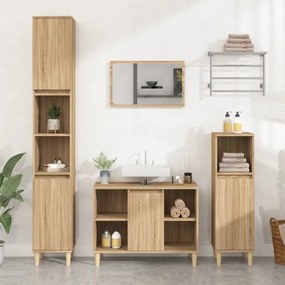 3185616 vidaXL Set mobilier de baie, 3 piese, stejar sonoma, lemn prelucrat