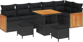 vidaXL Set de canapele pentru grădină cu pernă 11 pcs Negru poliratan